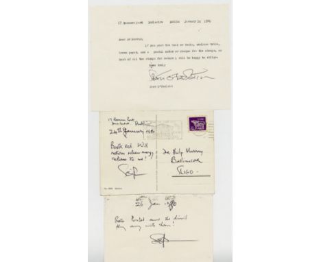 O Faolain (Sean) One typed Letter and two m/ss Cards, signed by Sean O Faolain. (3) 