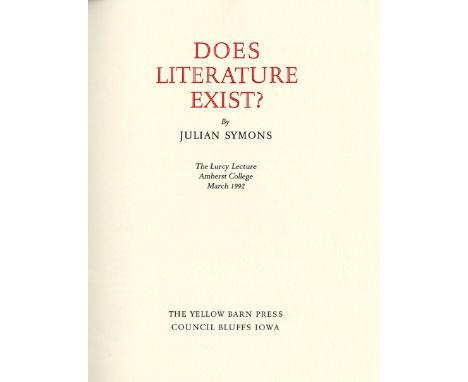 Fine Collection by Julian Symonds
Mostly Signed First Editions

Symons (Julian):

Death's Darkest Face, L. 1990. Signed, uncl