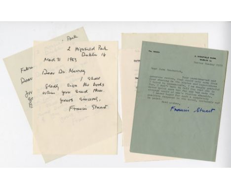 Stuart (Francis) Three typed Letters, two m/ss Letters and one m/ss Card, all signed by Francis Stuart (6) 