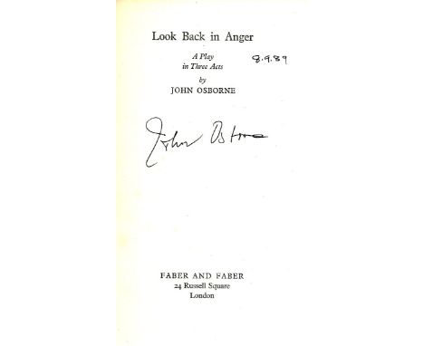 Osborne (John) Look Back in Anger, (Faber 1957)  First UK Edn. Signed Copy  of one of the landmark plays of the 20th Century,