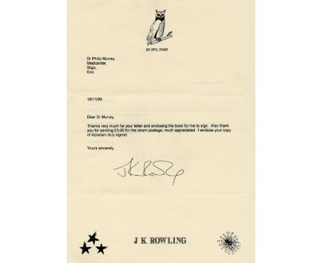 Rowling (J. K.) Two typed Letters, with electronic signature of J.K. Rowling. (2)  
