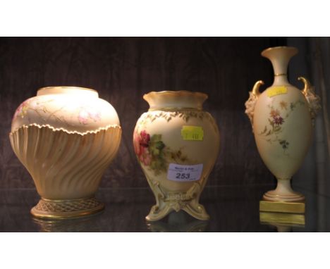 Three Royal Worcester ivory ground vases