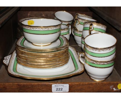 A Royal Albert green and gold tea service, thirty five pieces