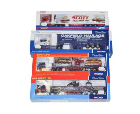 Corgi Commercial Vehicles Scania Scott Trawlers, Scania Oakfield Haulage, ERF Brian Harris and Scania A E Hawkins (all E boxe