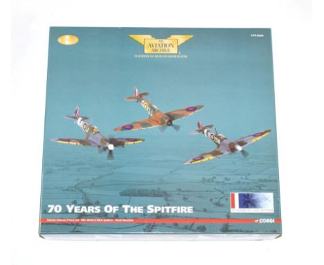 Corgi Aviation Archive AA99189 1:72 Scale 70 Years Of The Spitfire Johnnie Johnson 3 Piece Set with MkI, MkVB and MkIX plinth