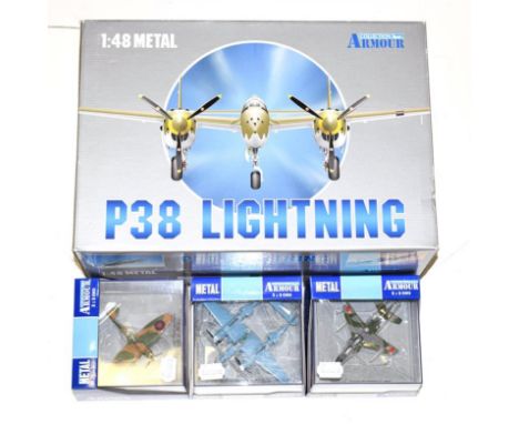 Collection Armour 1:48 Scale P38 Lightning together with 1:100 scale Spitfire (one horizontal stabilizer detached), Alpha Jet