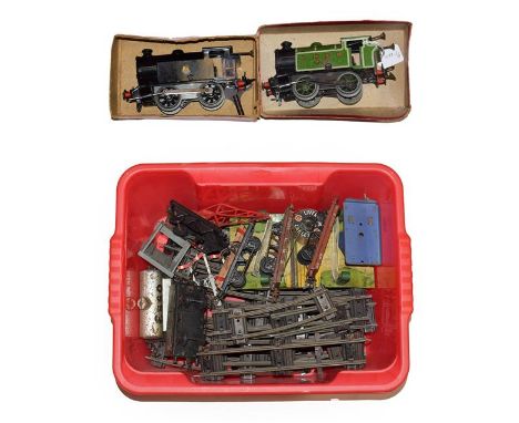 Hornby O Gauge Two C/w 0-4-0T Locomotives LNER 460 (F) and a largely repainted BR 82011 example; together with assorted unbox