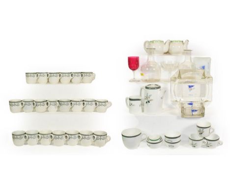 Wilson Line Ceramic Group two dinner plates, side plate, suacer, two teapots, coffee pot, cup, three small cups, milk jug, an
