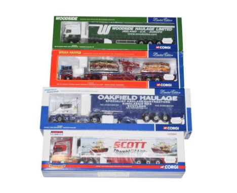 Corgi Commercial Vehicles Scania Scott Trawlers, Scania Oakfield Haulage, ERF Brian Harris and DAF XF Woodside Haulage (all E