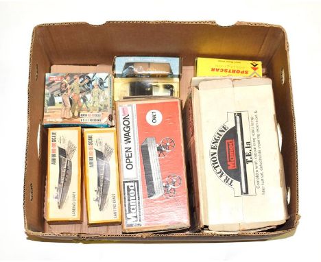 Mamod TE1a Traction Engine (repainted, box F) OW1 Open wagon (G-E box G); together with a few other items including 2xAirfix 