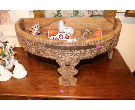 Semi Circular planter trough with 18thC Carvings and metal biding 
