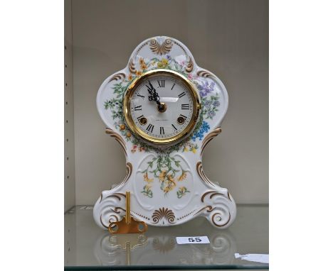 Japanese Porcelain cased mantel clock 'Aux Heures Florales' SNHF with German movement and Brass key 