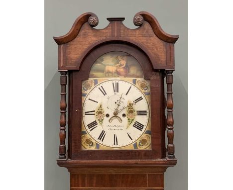 VICTORIAN OAK & MAHOGANY LONGCASE CLOCK with 8 day painted dial, by 'John Hughes of Carnarvon', twin weights and pendulum, 21