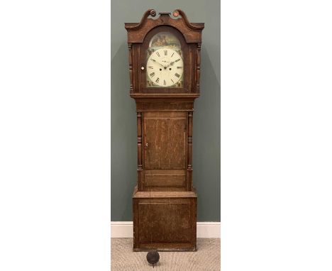 19TH CENTURY OAK LONGCASE CLOCK with painted dial and pendulum (no weights), 217 (h) x 65 (w) x 26cms (d)Provenance: private 