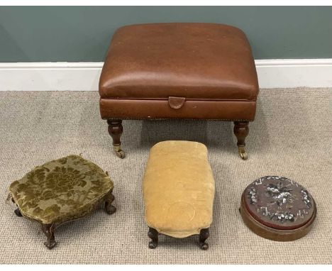 MODERN LEATHER/EFFECT LIFT TOP FOOTSTOOL/POUFFE on casters, 42 (h) x 66 (w) x 66cms (d) and parcel of three small footstoolsP