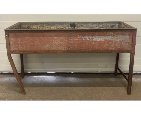 GALVANIZED METAL OBLONG RAISED AGRICULTURAL FEEDING TROUGH, 90 (h) x 161 (w) x 30/69cms (d)Provenance: private collection Con