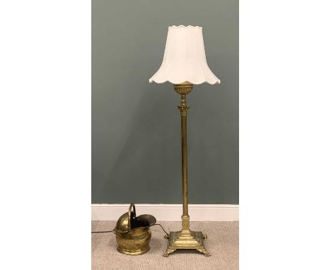 ANTIQUE STANDARD LAMP, converted with brass Corinthean column, stepped square base and four claw feet, 150cms (h) (no shade) 
