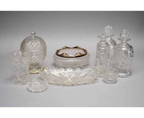 A quantity of late 19th/20th century and later cut glassware, including six various decanters and stoppers, seven various gob