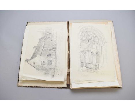 Philip John Thornhill (1875-1903) A folio of 19 architectural pencil drawings of various ecclesiastical interiors and interio