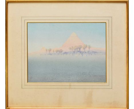 Major George Henry Benton Fletcher (British 1866-1944) Pyramids at Giza circa 1906-1908, monogrammed bottom left, watercolour