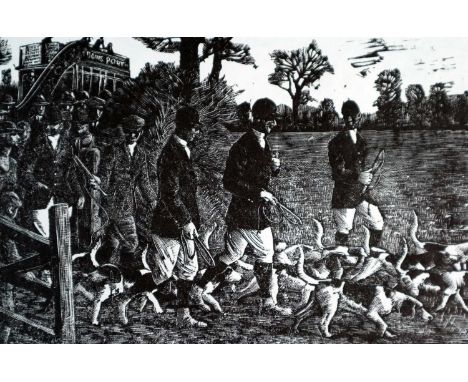 Charles Frederick Tunnicliffe OBE RA (1901-1979) Jelly Dogs in Surrey, 1933, woodcut engraving for 'My Day with the Beagles' 