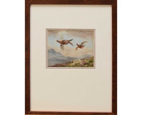 John Cyril Harrison (British 1895-1985) Grouse in Flight, signed lower right, watercolour, measurements 10.5 x 12.5 cm, frame