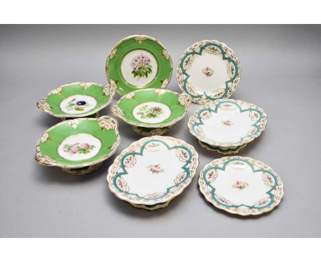 A Davenport botanical porcelain dessert service, circa 1820s, pattern 951, centrally painted with individual specimens within