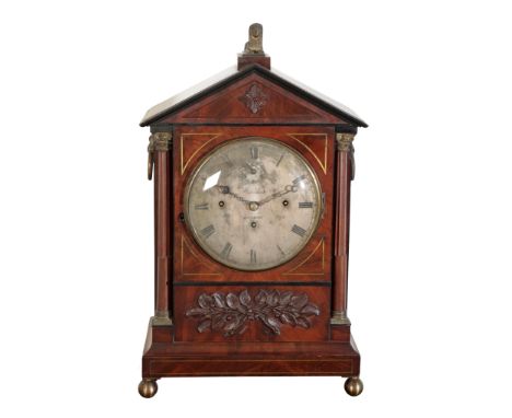 A WILLIAM IV EGYPTIAN REVIVAL MAHOGANY BRACKET CLOCK the 19.5cm silvered dial with seconds dial inscribed 'Widenham  London',