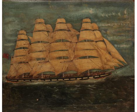 B. LOWSEY (fl. 1885) A Naive style ship portrait depicting a sailing barque under full sail, signed and dated '85 lower right