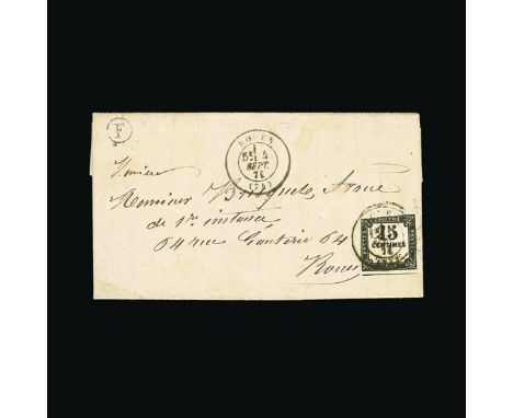 France : 1871 Postage due: the rare provisional postage due of September 1871 - EL to Rouen ex rural box 'F' (4.September) wi