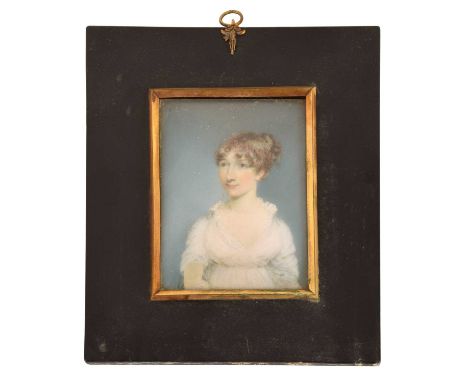 English School (early 19th century) Portrait miniature of a lady, bust length, in a white dress  Unsigned, watercolour on ivo