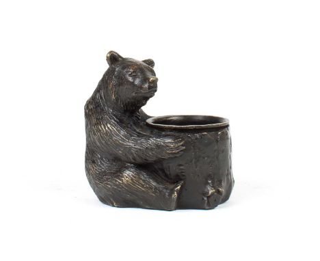 A Cast and Patinated Bronze Inkwell Modelled as a Bear by Charles Valton A Cast and Patinated Bronze Inkwell Modelled as a Be
