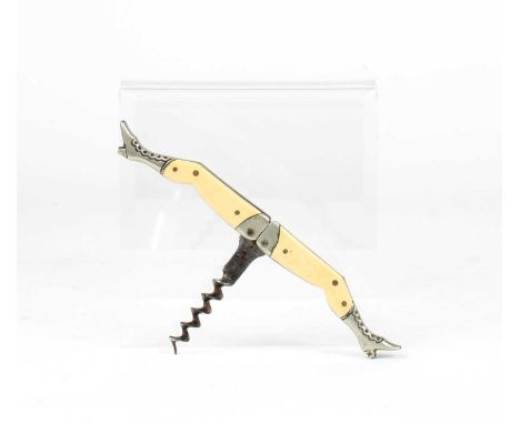A German Novelty Corkscrew A German Novelty Corkscrew, circa 1900, modelled as a pair of legs in simulated ivory with nickel-
