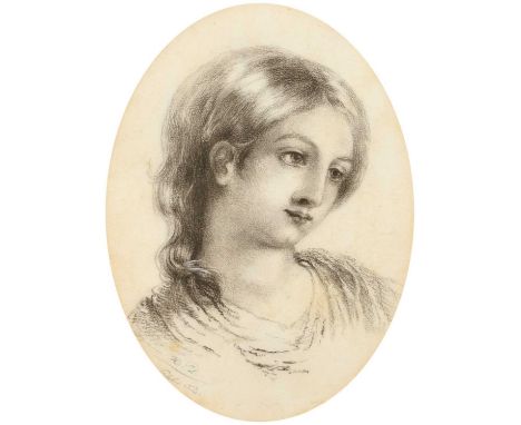English school (19th century) Portrait of a lady Initialled H.L. and dated Sept. 52, oval, charcoal drawing.22 x 15.5cm (fram