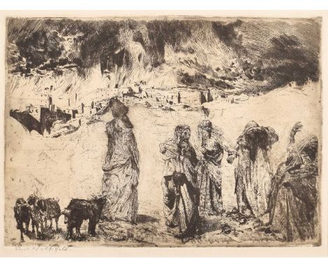 Erich Wolfsfeld (German 1884-1956) Biblical scene Signed in pencil in the margin, etching.35 x 47cm (framed 55 x 66cm)Artists