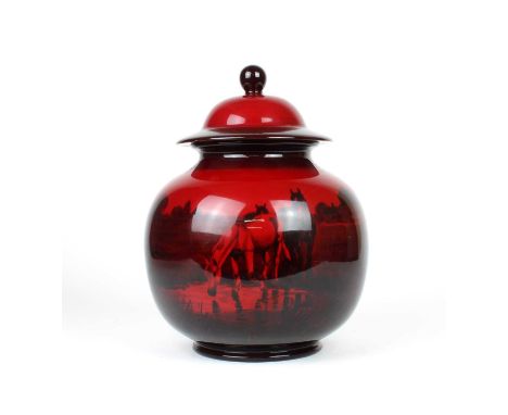 A Large Royal Doulton Flambe Jar with Cover A Large Royal Doulton Flambe Jar with Cover, titled "The Drinking Pool", with pri