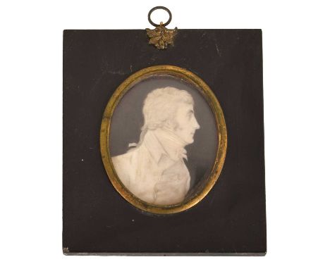 English School (early 19th century) Silhouette monochrome portrait profile of a gentleman  Unsigned, oval, watercolour on ivo