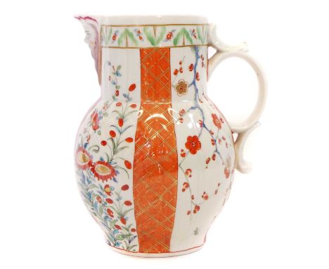 Worcester Scarlet Japan mask jug  circa 1770.19cm highSome good restoration to the rim, body and upper handle joint. There ap