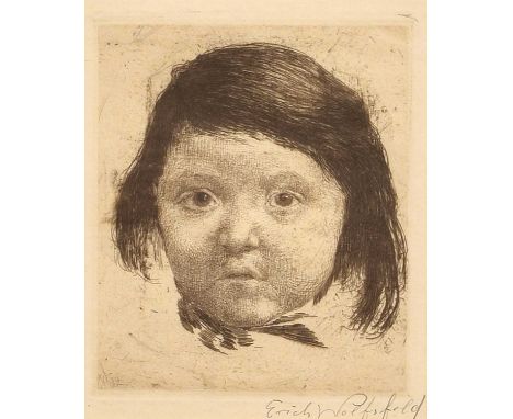 Erich Wolfsfeld (German 1884-1956) Portrait of a child Signed in pencil in the margin, etching.14 x 11.5cm (framed 49 x 40.5c