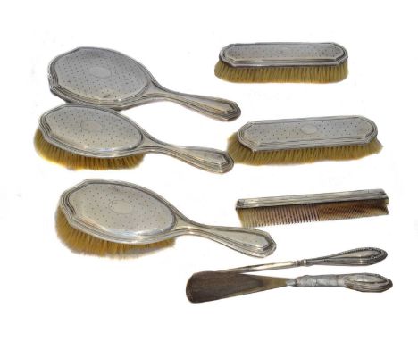 An Edward VII and later silver dressing table set, An Edward VII and later silver dressing table set, Harrods and William Com