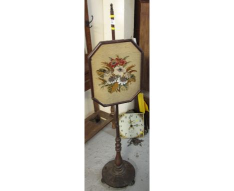 Victorian mahogany framed pole screen with tapestry banner.