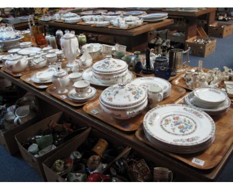 Six trays of Wedgewood bone china kutani crane R4464 tea and dinner ware items comprising various plates, lidded tureens, cof