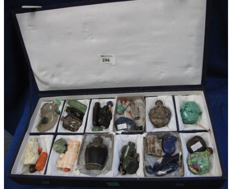 Large collection of Chinese snuff bottles, various including hardstone, ceramic, metal covered, rock crystal and others, in f