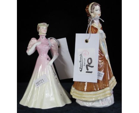 A Coalport bone china figurine: 'Jacqueline' and another similar small Royal Worcester figurine: 'Evening Engagement'.  Print