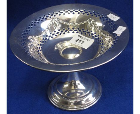 Silver pierced pedestal bonbon dish with loaded base. Sheffield hall mark. 