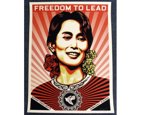 Shepard Fairey,.'Freedom to Lead, Aung San Suu Kyi', an Artists Proof screen print released 25/06/09. Signed and inscribed A/