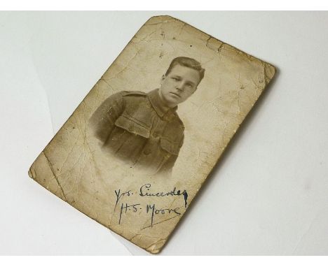 HENRY SPENCER MOORE.  Postcard depicting Henry Moore in WW1 service uniform. Signed “Yours Sincerely H.S. Moore”.Provenance: 