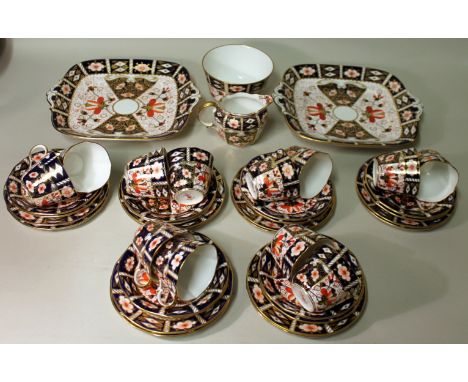 Royal Crown Derby coffee set for twelve settings, comprising cups, saucers, side plates, two cake plates, milk jug and sugar 