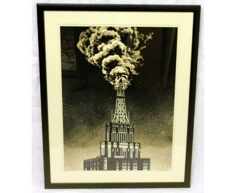 Shepard Fairey (Obey). 'Oil and Gas Building' , a screen print released 27/02/14. Run 450, signed and numbered. 61cm x 45cm. 