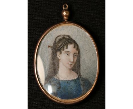 19th century miniature portrait of a lady, unsigned, 5cm x 4cm, (oval),  in gilt metal locket.